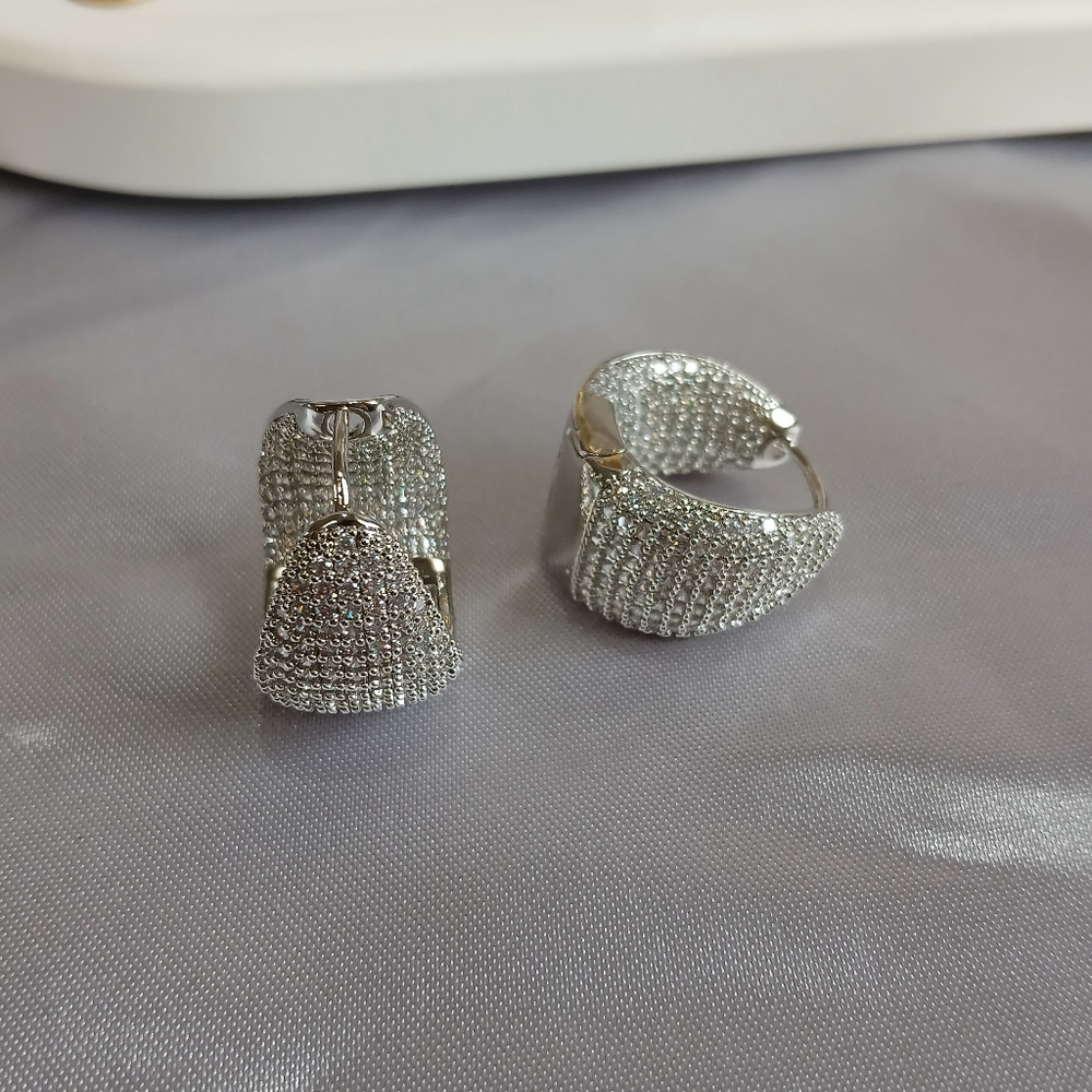 Elegant Silver Hoop Zirconia Earrings